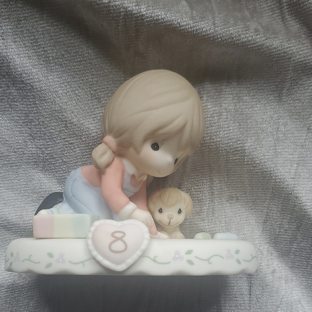 Growing In Grace- Age 8- Precious Moments Brunette Figurine with Puppy